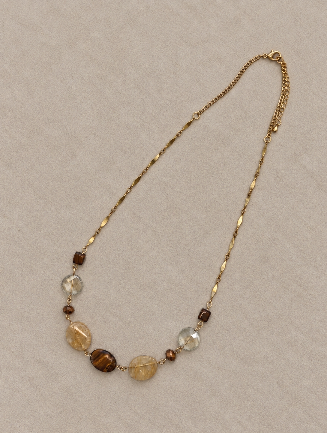 Amber and Brown Bead Chain Necklace