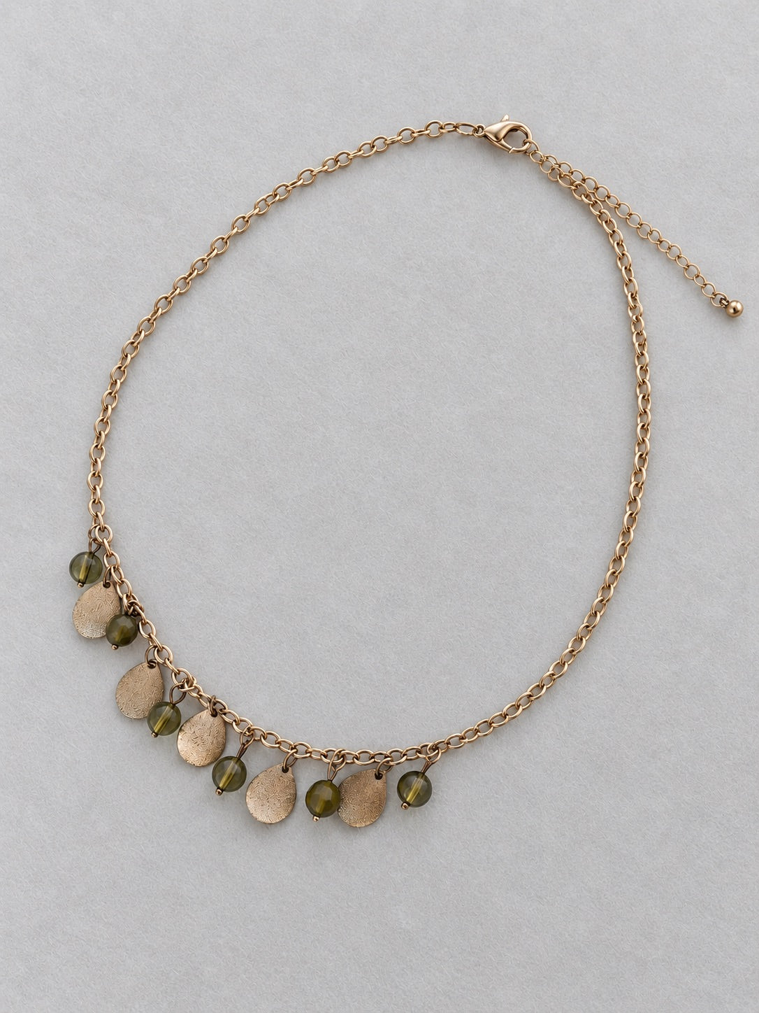 Olive and Gold-Tone Drop Necklace
