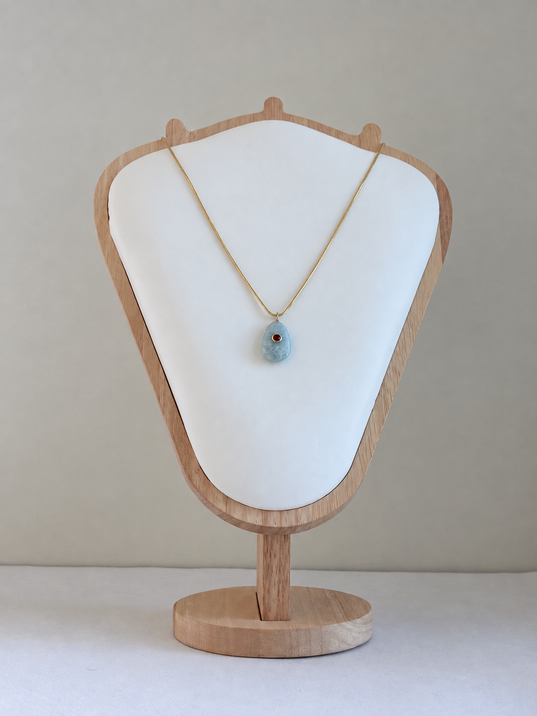 Aquamarine and Red Stone Pendant Necklace