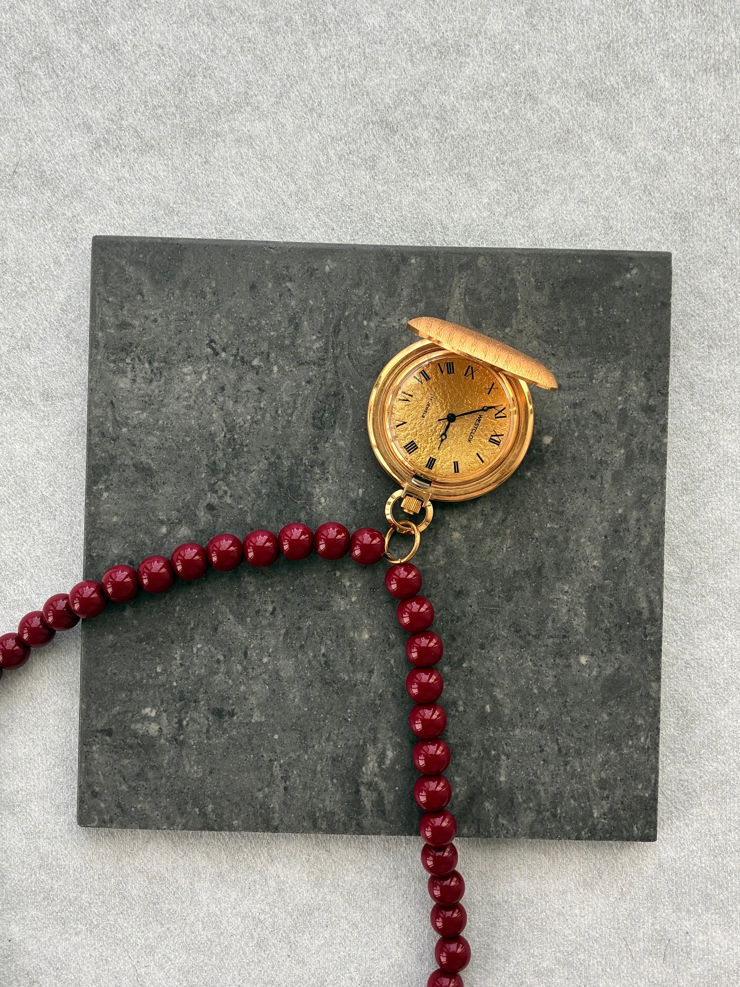 Red Beaded Necklaces with Pocket Watch Pendant