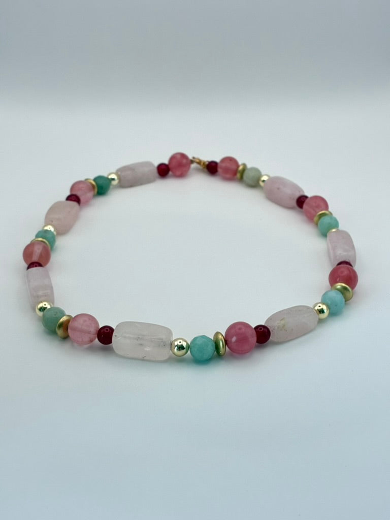 Pink & Aqua Beaded Chunky Necklace