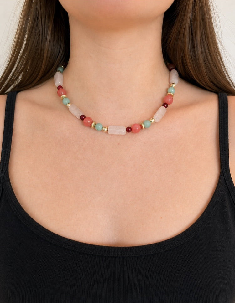 Pink & Aqua Beaded Chunky Necklace