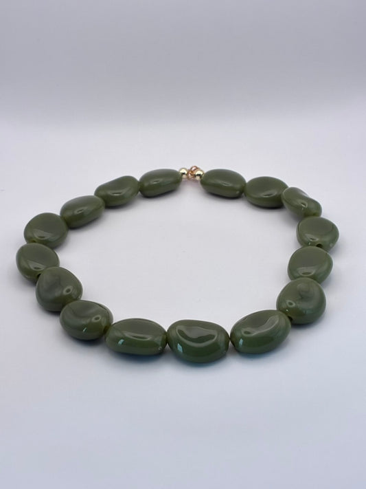Chunky Olive Green Beaded Statement Necklace