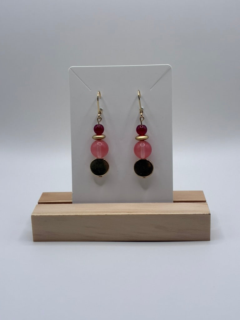 Soft Pink & Garnet Beaded Drop Earrings