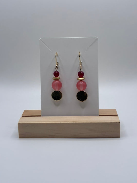Soft Pink & Garnet Beaded Drop Earrings