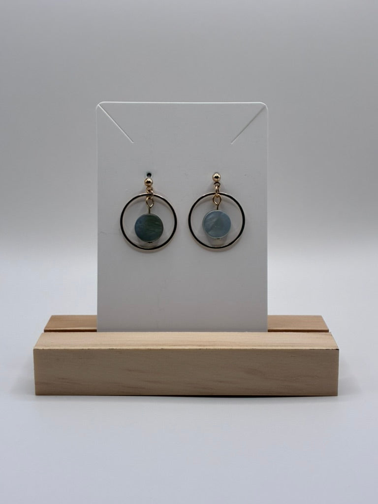 Gold Hoop Drop Earrings with Mother of Pearl Bead