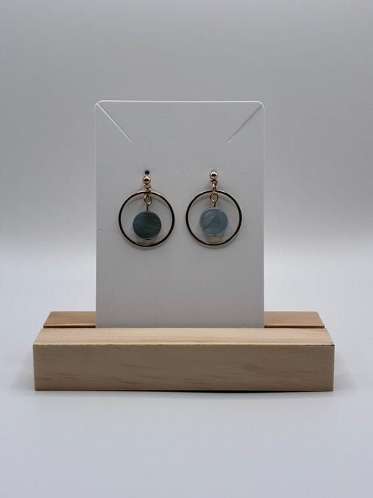 Gold Hoop Drop Earrings with Mother of Pearl Bead