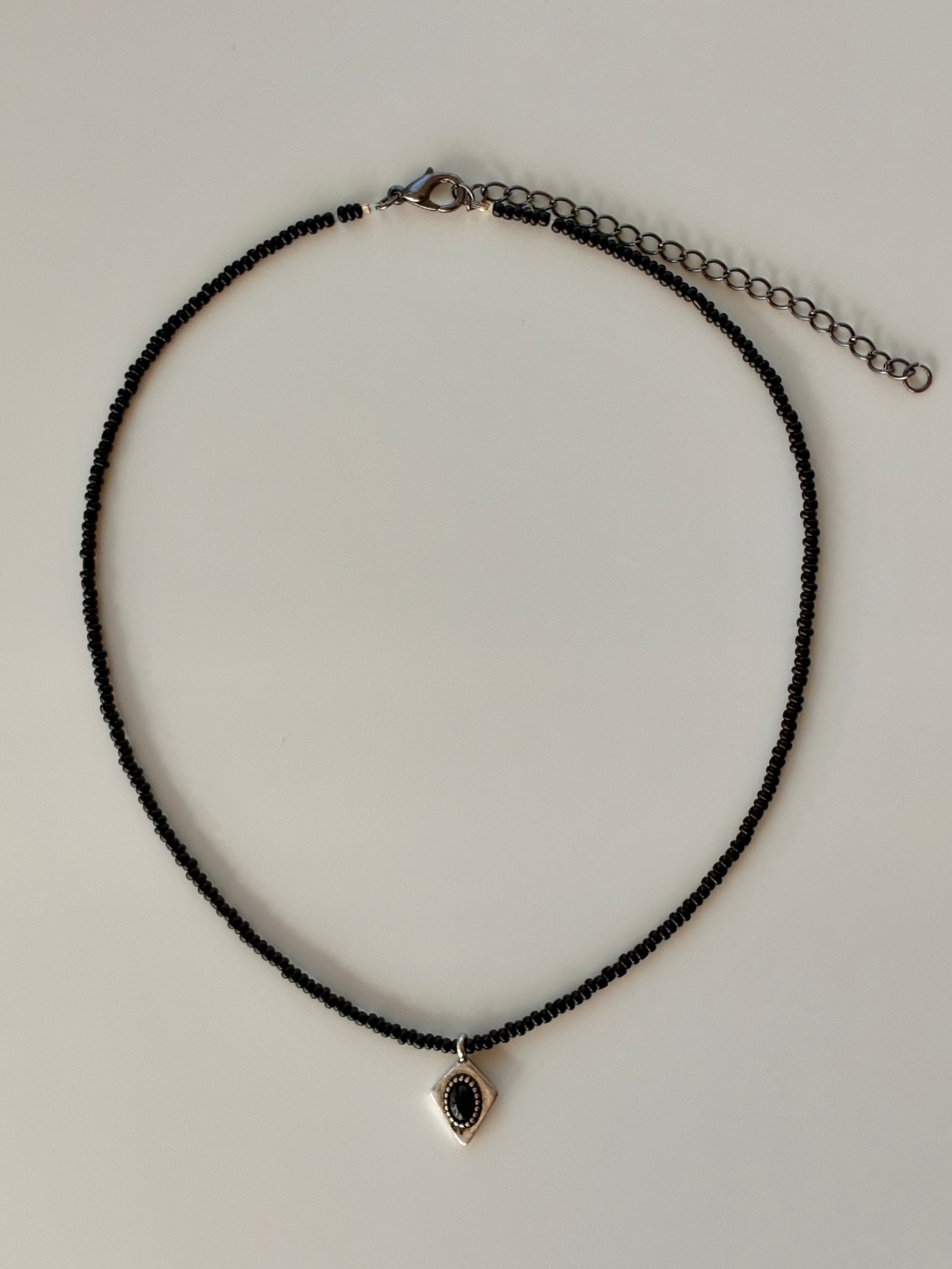 Black Bead Vintage Pendant Necklace