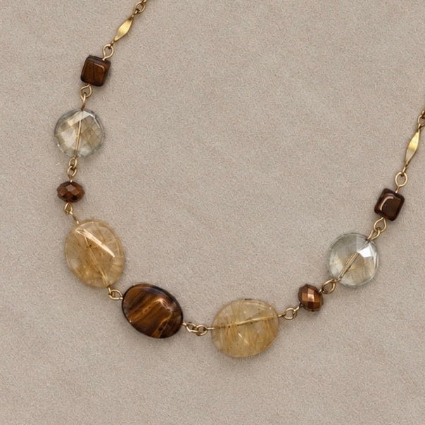 Amber and Brown Bead Chain Necklace