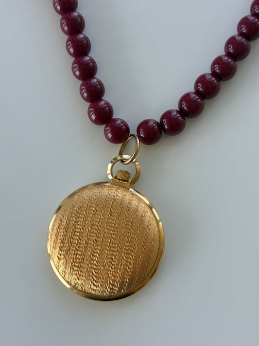 Red Beaded Necklaces with Pocket Watch Pendant