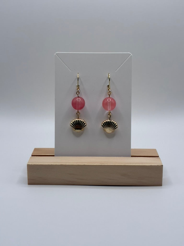 Soft Pink & Gold Shell Dangle Earrings