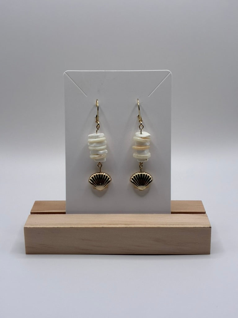 White & Gold Shell Earrings