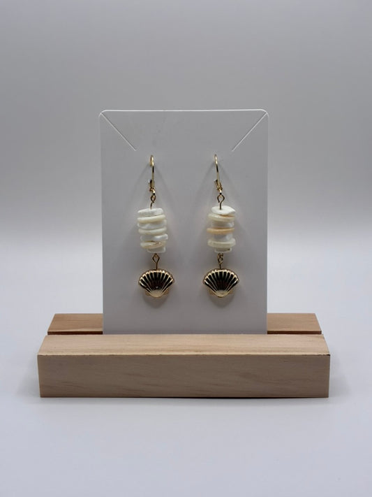 White & Gold Shell Earrings