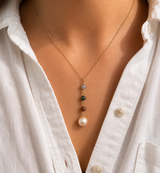 Drop Bead and Pearl Necklace