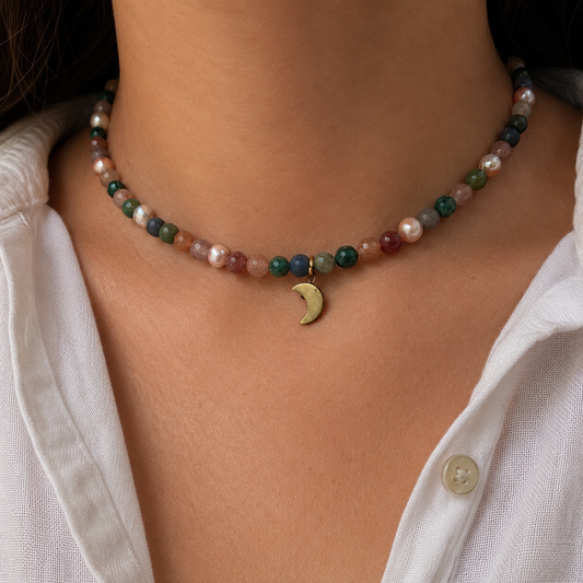 Beaded Necklace with Moon